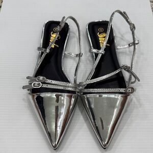 Silver Pointed Toe Strappy Flats